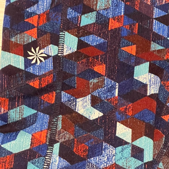 Athleta Be Free Mesh Leggings Womens Size S Blue Geo Stash Pockets Full Length - Picture 6 of 11